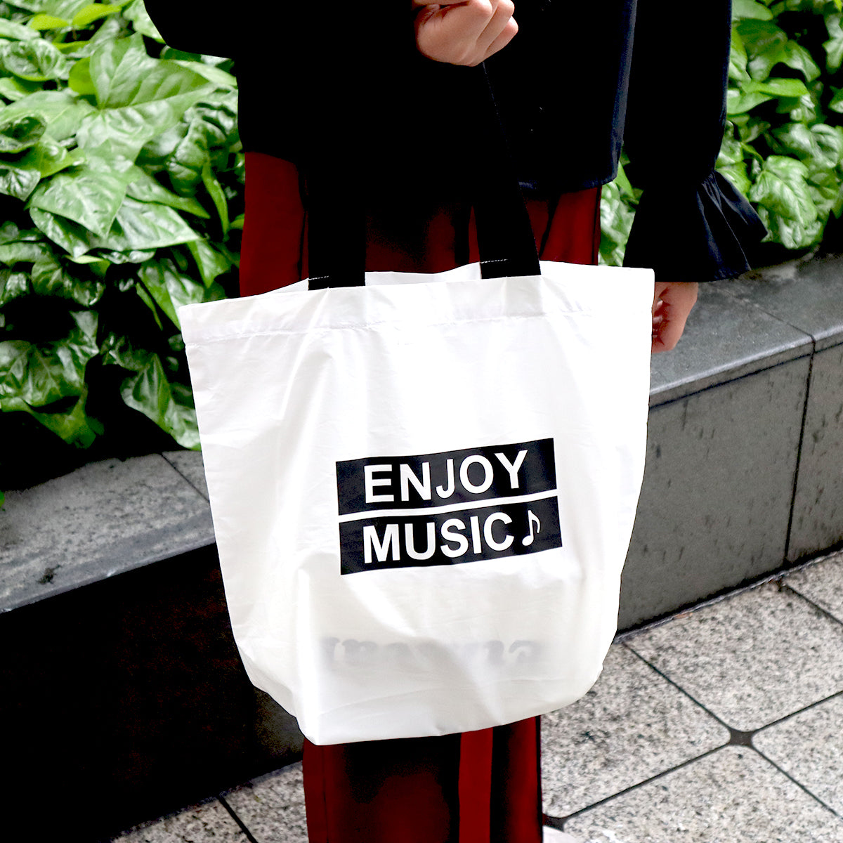 Enjoy musicワイヤードエコバッグ(黒) (紐付き)